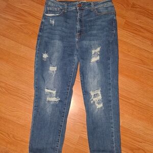 Wax Jean Blue Denim Skinny Jeans with Orange Stitching